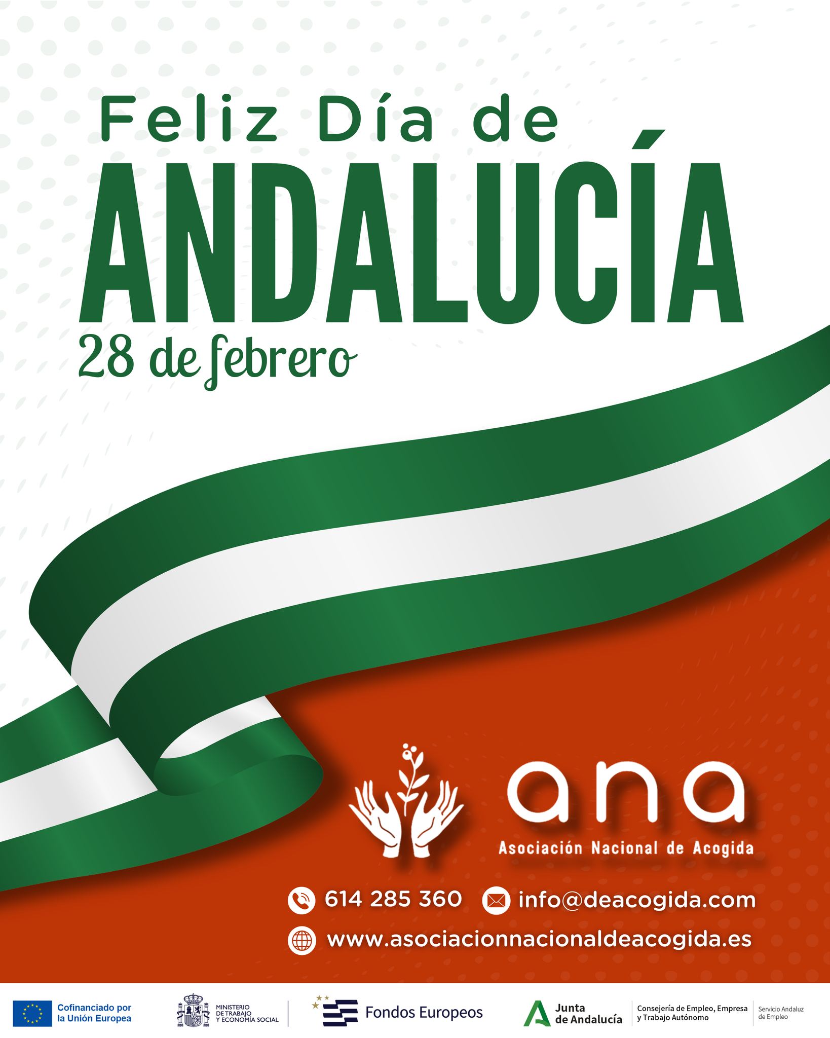 🌿✨ ¡𝗙𝗲𝗹𝗶𝘇 𝗗í𝗮 𝗱𝗲 𝗔𝗻𝗱𝗮𝗹𝘂𝗰í𝗮! ✨🌿

Hoy celebramos nuestra tierra, su cultura, su historia y la fuerza de su gente. En 𝗔𝗡𝗔 creemos en una 𝗔𝗻𝗱𝗮𝗹𝘂𝗰í𝗮 que acoge, protege y da oportunidades a todos quienes la llaman hogar. 💚🤍

Porque construir comunidad es también cuidar de quienes más lo necesitan. 🫂

#DíaDeAndalucía #AndalucíaQueAcoge #ANA #Solidaridad #Comunidad #Acogida