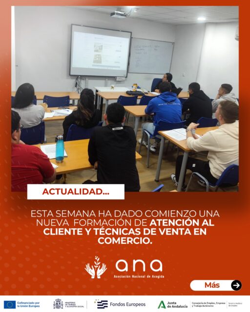 ✨ 𝗘𝘀𝘁𝗮 𝘀𝗲𝗺𝗮𝗻𝗮 𝗵𝗮 𝗱𝗮𝗱𝗼 𝗰𝗼𝗺𝗶𝗲𝗻𝘇𝗼 𝘂𝗻𝗮 𝗻𝘂𝗲𝘃𝗮 𝗳𝗼𝗿𝗺𝗮𝗰𝗶𝗼́𝗻 𝗱𝗲𝗻𝘁𝗿𝗼 𝗱𝗲𝗹 𝗣𝗿𝗼𝗴𝗿𝗮𝗺𝗮 𝗱𝗲 𝗣𝗿𝗼𝘆𝗲𝗰𝘁𝗼 𝗜𝗻𝘁𝗲𝗴𝗿𝗮𝗹𝗲𝘀 𝗝𝗼́𝘃𝗲𝗻𝗲𝘀

En 𝗔𝘀𝗼𝗰𝗶𝗮𝗰𝗶𝗼́𝗻 𝗡𝗮𝗰𝗶𝗼𝗻𝗮𝗹 𝗱𝗲 𝗔𝗰𝗼𝗴𝗶𝗱𝗮 seguimos apostando por la formación como herramienta clave para mejorar la empleabilidad y abrir nuevas oportunidades laborales.

📚 Esta semana hemos iniciado el curso de: “𝘼𝙩𝙚𝙣𝙘𝙞𝙤́𝙣 𝙖𝙡 𝙘𝙡𝙞𝙚𝙣𝙩𝙚 𝙮 𝙩𝙚́𝙘𝙣𝙞𝙘𝙖𝙨 𝙙𝙚 𝙫𝙚𝙣𝙩𝙖 𝙚𝙣 𝙘𝙤𝙢𝙚𝙧𝙘𝙞𝙤”
🕒con un total de 50 horas de formación.

Una acción formativa orientada a dotar a las personas participantes de conocimientos y habilidades esenciales para desenvolverse en el sector comercial, mejorar la atención al público y reforzar competencias vinculadas a la venta y la relación con el cliente.

📌 𝗦𝗶 𝗾𝘂𝗶𝗲𝗿𝗲𝘀 𝗳𝗼𝗿𝗺𝗮𝗿 𝗽𝗮𝗿𝘁𝗲 𝗱𝗲 𝗰𝘂𝗿𝘀𝗼𝘀 𝗰𝗼𝗺𝗼 𝗲𝘀𝘁𝗲, 𝗰𝗼𝗻𝘁𝗮𝗰𝘁𝗮 𝗰𝗼𝗻 𝗻𝗼𝘀𝗼𝘁𝗿𝗼𝘀 𝗲 𝗶𝗻𝗳𝗼́𝗿𝗺𝗮𝘁𝗲:
📍 Avd. San Francisco Javier, 9, Edificio Sevilla 2, Planta baja, módulo 16 – Sevilla
🕗 De lunes a viernes de 8:00 a 15:00
📞 614 285 360
✉️ info@deacogida.com

𝘚𝘦𝘨𝘶𝘪𝘮𝘰𝘴 𝘢𝘤𝘰𝘮𝑝𝘢ñ𝘢𝘯𝘥𝘰 𝘢 𝘫𝘰́𝘷𝘦𝘯𝘦𝘴 𝘦𝘯 𝘴𝘶 𝘤𝘢𝘮𝘪𝘯𝘰 𝘩𝘢𝘤𝘪𝘢 𝘦𝘭 𝘦𝘮𝑝𝘭𝘦𝘰, 𝘰𝘧𝘳𝘦𝘤𝘪𝘦́𝘯𝘥𝘰𝘭𝘦𝘴 𝘳𝘦𝘤𝘶𝘳𝘴𝘰𝘴, 𝘰𝘳𝘪𝘦𝘯𝘵𝘢𝘤𝘪𝘰́𝘯 𝘺 𝘧𝘰𝘳𝘮𝘢𝘤𝘪𝘰́𝘯 𝘢𝘥𝘢𝑝𝘵𝘢𝘥𝘢 𝘢 𝘭𝘢𝘴 𝘥𝘦𝘮𝘢𝘯𝘥𝘢𝘴 𝘢𝘤𝘵𝘶𝘢𝘭𝘦𝘴 𝘥𝘦𝘭 𝘮𝘦𝘳𝘤𝘢𝘥𝘰 𝘭𝘢𝘣𝘰𝘳𝘢𝘭. 💼

#ANA #ProyectoIntegralesJóvenes #Formación #EmpleoJoven #ActualidadANA #AtenciónAlCliente #TécnicasDeVenta #Comercio #InserciónLaboral #Sevilla #CursosDeFormación