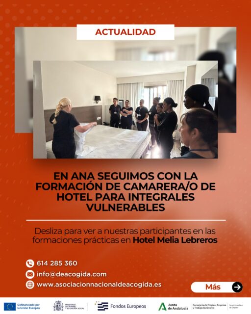 ✨ 𝗦𝗲𝗴𝘂𝗶𝗺𝗼𝘀 𝗮𝘃𝗮𝗻𝘇𝗮𝗻𝗱𝗼 𝗰𝗼𝗻 𝗹𝗮𝘀 𝗳𝗼𝗿𝗺𝗮𝗰𝗶𝗼𝗻𝗲𝘀 𝗱𝗲𝗹 𝗽𝗿𝗼𝗴𝗿𝗮𝗺𝗮 𝗧-𝗔𝗰𝗼𝗺𝗽𝗮ñ𝗮𝗺𝗼𝘀 – 𝗣𝗿𝗼𝘆𝗲𝗰𝘁𝗼 𝗜𝗻𝘁𝗲𝗴𝗿𝗮𝗹𝗲𝘀 𝗩𝘂𝗹𝗻𝗲𝗿𝗮𝗯𝗹𝗲𝘀.

Nuestras participantes del curso de 🛏️ 𝙎𝙚𝙧𝙫𝙞𝙘𝙞𝙤 𝙙𝙚 𝙇𝙞𝙢𝙥𝙞𝙚𝙯𝙖 𝙮 𝙋𝙪𝙚𝙨𝙩𝙖 𝙖 𝙋𝙪𝙣𝙩𝙤 𝙙𝙚 𝙃𝙖𝙗𝙞𝙩𝙖𝙘𝙞𝙤𝙣𝙚𝙨 𝙚𝙣 𝙀𝙨𝙩𝙖𝙗𝙡𝙚𝙘𝙞𝙢𝙞𝙚𝙣𝙩𝙤𝙨 𝙃𝙤𝙩𝙚𝙡𝙚𝙧𝙤𝙨 (𝘾𝙖𝙢𝙖𝙧𝙚𝙧𝙖/𝙤 𝙙𝙚 𝙋𝙞𝙨𝙤) continúan desarrollando sus prácticas profesionales en el 𝗛𝗼𝘁𝗲𝗹 𝗠𝗲𝗹𝗶𝗮́ 𝗟𝗲𝗯𝗿𝗲𝗿𝗼𝘀 (𝗦𝗲𝘃𝗶𝗹𝗹𝗮). 🤝

Una experiencia clave para adquirir habilidades reales, confianza y preparación para su futura incorporación al mercado laboral. 🌱

𝘾𝙊𝙉𝙏𝘼𝘾𝙏𝘼 𝘾𝙊𝙉 𝙉𝙊𝙎𝙊𝙏𝙍𝙊𝙎 𝙋𝘼𝙍𝘼 𝙈𝘼́𝙎 𝙄𝙉𝙁𝙊𝙍𝙈𝘼𝘾𝙄𝙊́𝙉:
📍 Avd. San Francisco Javier, 9, Edificio Sevilla 2, Planta baja, módulo 16 – Sevilla
🕗 De lunes a viernes de 8:00 a 15:00
📞 614 047 480 | ✉️ info@deacogida.com

𝘎𝘳𝘢𝘤𝘪𝘢𝘴 𝘢 𝙃𝙤𝙩𝙚𝙡 𝙈𝙚𝙡𝙞𝙖́ 𝙇𝙚𝙗𝙧𝙚𝙧𝙤𝙨 𝑝𝘰𝘳 𝘴𝘶 𝘤𝘰𝘭𝘢𝘣𝘰𝘳𝘢𝘤𝘪𝘰́𝘯 𝘦 𝘪𝘮𝑝𝘭𝘪𝘤𝘢𝘤𝘪𝘰́𝘯, 𝘩𝘢𝘤𝘪𝘦𝘯𝘥𝘰 𝑝𝘰𝘴𝘪𝘣𝘭𝘦 𝘲𝘶𝘦 𝘯𝘶𝘦𝘴𝘵𝘳𝘢𝘴 𝘶𝘴𝘶𝘢𝘳𝘪𝘢𝘴 𝘢𝑝𝘳𝘦𝘯𝘥𝘢𝘯 𝘦𝘭 𝘰𝘧𝘪𝘤𝘪𝘰 𝘦𝘯 𝘶𝘯 𝘦𝘯𝘵𝘰𝘳𝘯𝘰 𝑝𝘳𝘰𝘧𝘦𝘴𝘪𝘰𝘯𝘢𝘭 𝘺 𝘤𝘦𝘳𝘤𝘢𝘯𝘰. 💛

#TAcompañamos #FormaciónLaboral #InclusiónSocial #CamareraDePiso #Sevilla #ANA #Empleo #ProyectoIntegralesVulnerables