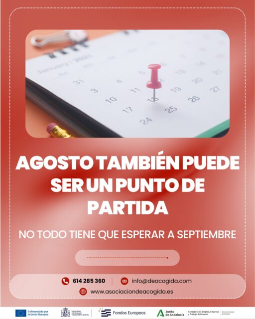Agosto también puede ser un buen momento para empezar. ❤️🗓️

No hace falta esperar a septiembre para ordenar tus ideas, informarte sobre nuevas opciones o dar un pequeño paso hacia tu futuro laboral.

A veces avanzar empieza con algo sencillo: pedir orientación, conocer una formación, revisar qué necesitas o simplemente hablar con alguien que pueda acompañarte en el proceso.

En ANA te escuchamos, te orientamos y te ayudamos a encontrar el camino que mejor encaje contigo.

📩 Escríbenos y te informamos.

#ANA #AsociaciónNacionalDeAcogida #OrientaciónLaboral #Empleabilidad #FormaciónParaElEmpleo #InclusiónSociolaboral #OportunidadesLaborales #BúsquedaDeEmpleo #Acompañamiento #AgostoTambiénCuenta